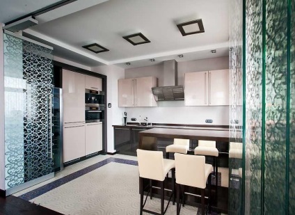 Compartiment între bucătărie și hol fotografie rufele de sticlă ignifugă, design coridor, zonare