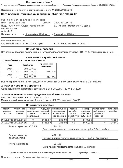 Calcularea plății pentru concediul medical în programul salariul 1c și managementul personalului 8 - contabilitate fără