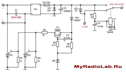 Circuitul de reglare a releului o singură fază pentru viperă activ, atelier Eduard Orlov