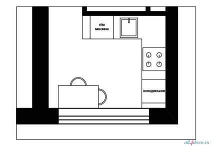 Három változat a kényelmes bútorok elrendezése egy kis konyha