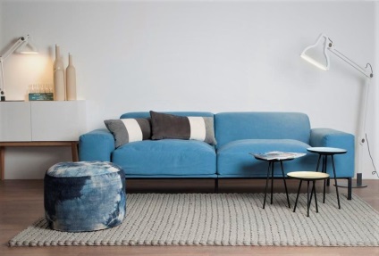 Canapele albastru reglează interiorul cu o canapea albastră