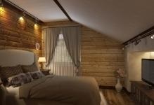 Dormitoare în stilul unui design de cabană și fotografie, interior într-un apartament, cu mâinile proprii în pod