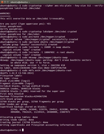 Telepítése Linux Ubuntu egy titkosított rendszer partíció (titkosított meghajtó)