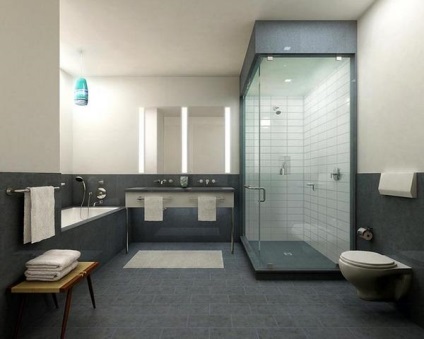 Fürdőszoba, amerikai stílusú egyszerűség, a funkcionalitás és a gazdaságosság a vízhasználat, design