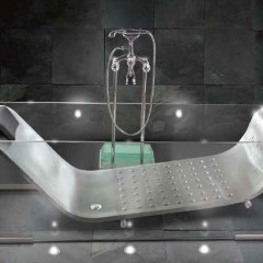 Fürdőszoba a stílus hi-tech design és a válogatott bútorok