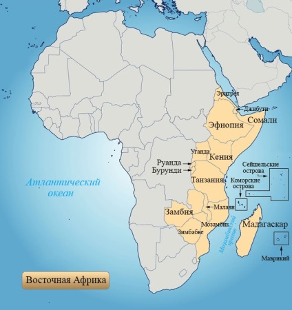 Africa de Est, țările din Africa de Est - țările africane, harta Africii cu țările