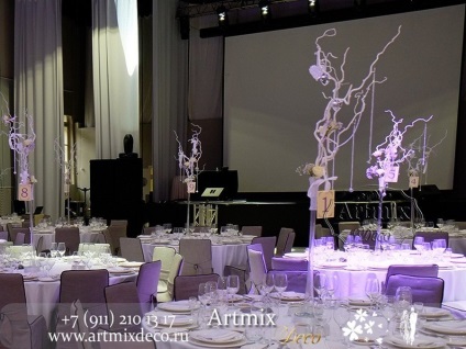 Dekoráció az esküvői terem a design stúdió „Artmiks” (St. Petersburg, Leningrád megye)