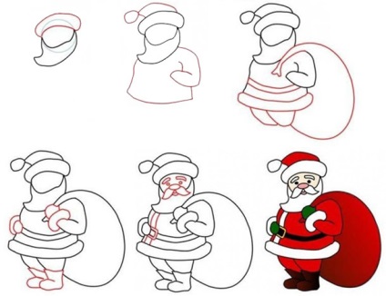 Cum de a desena un Moș Crăciun cu un copil într-o grădiniță cu creioane