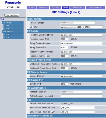 Configurarea conexiunii skype pentru seria sip phone panasonic ut