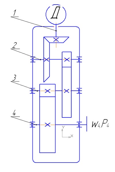 Schema cutiei de viteze conice-cilindrice în 3 trepte este egală cu io6ui și eficiența generală