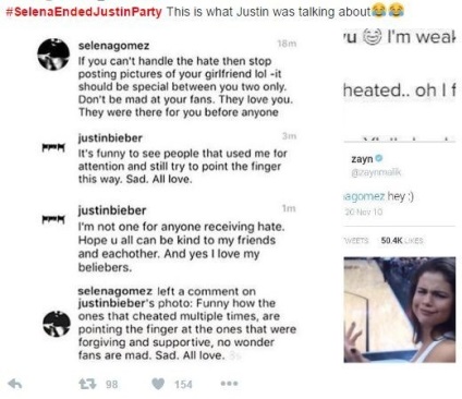 Selena Gomez a comentat amenințarea lui Justin Bieber de a ascunde pagina în instagram de la fani,