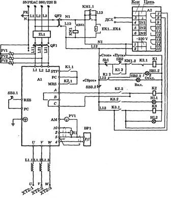 Schemă de conectare a convertorului de frecvență la pompă