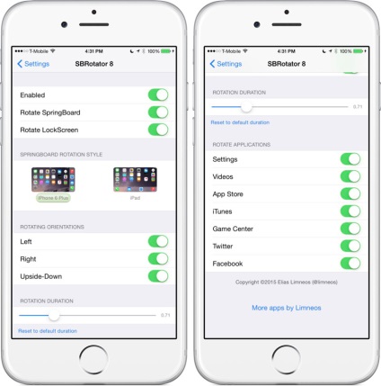 Cum se activează modul orizontal pentru ecranul inițial și aplicațiile standard în ios 8 cydia, -