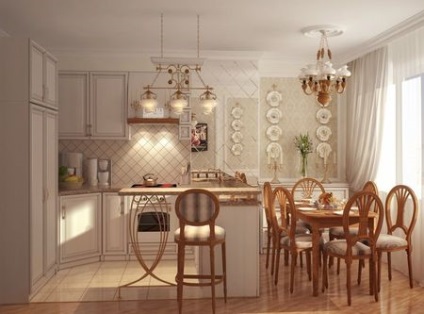 Bucătărie în opțiuni de design interior în stil francez