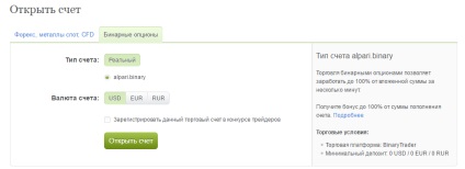 Personal Cabinet Alpari intrare, înregistrare, tipuri de cont