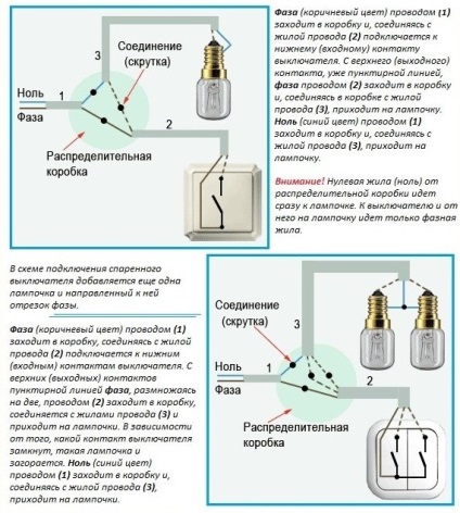 Ключа за светлините в инсталация баня, инструкция за връзка