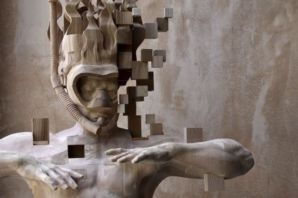 Aceste sculpturi pixel, care arată ca o glumă de calculator, sunt de fapt făcute din lemn