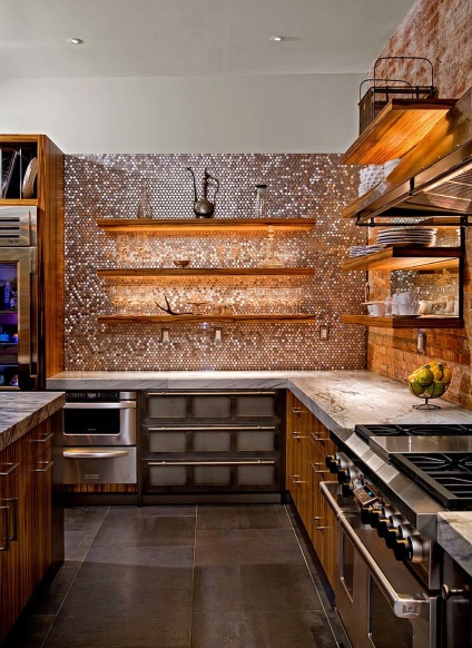 Mozaic în design interior bucătărie, ceramică, oglindă, plastic sau sticlă pe șorț
