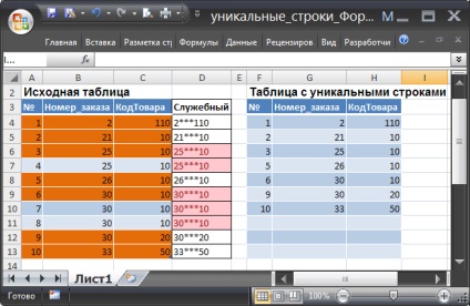 Selectarea șirurilor unice în ms excel - compatibil cu Microsoft Excel 2007, Excel 2010