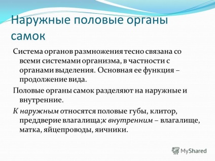Prezentare pe tema familiarizării cu trăsăturile anatomice ale aparatului sexual al femelelor