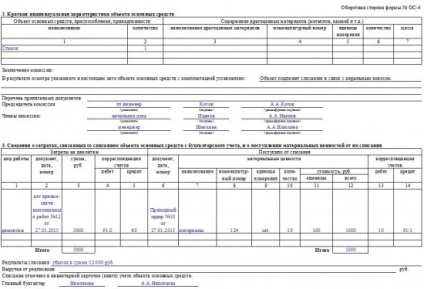 Actul privind eliminarea activelor fixe din formularul os-4 - descărcare eșantion