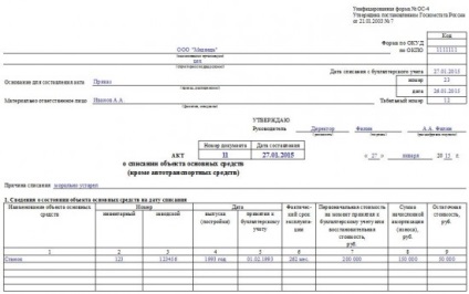 Actul privind eliminarea activelor fixe din formularul os-4 - descărcare eșantion