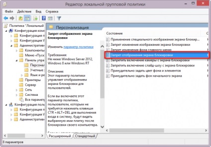 Amennyiben tiltani a zár képernyőn a Windows 8