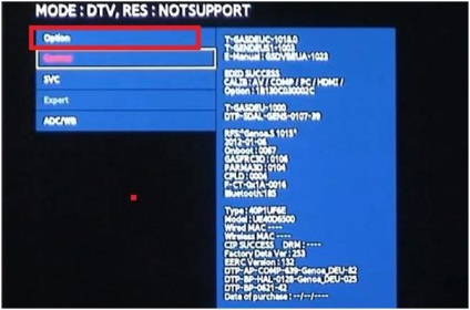 Engineering (rendszer) Az összes beállítás visszaállítható TV samsung