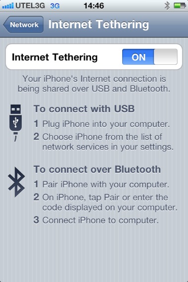 Utilizarea iPhone-ului ca modem prin bluetooth