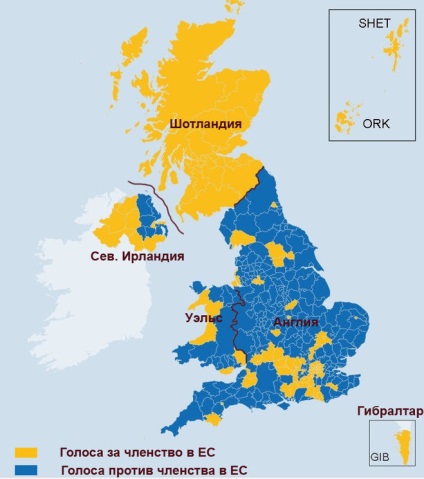 Cum au votat părțile din Regatul Unit în referendumul din 2016 privind plecarea din UE
