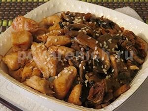 Pui cu ciuperci în sos teriyaki, rețetă de pui cu șampanie