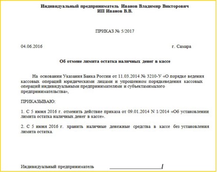 Limita de casierie pentru întreprinderile mici în 2017 comanda și anularea limitei