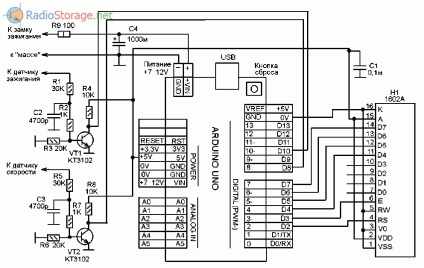 Házi sebesség- és a fordulatszámmérő a bázis a kijelző 1602a Arduino