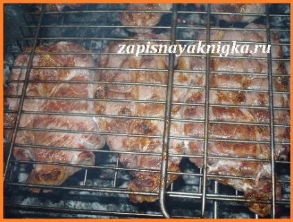 Shish kebab de la un gât de carne de porc în oțet pe o rețea