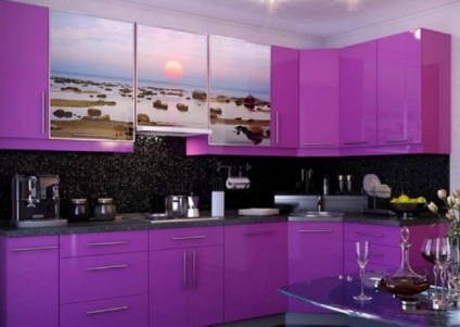 Bucătărie Lilac (19 fotografii) care se va potrivi, o combinație de culori, pereți și blaturi în interiorul unui mic