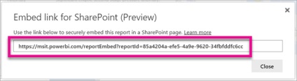 Folosind partea web a rapoartelor în Sharepoint online, microsoft power bi