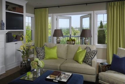 Zöld függöny fotó ötleteket nappali, hálószoba és a konyha