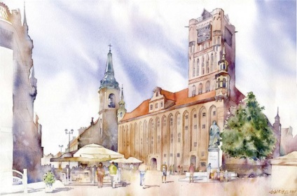 Városi táj akvarellal (georgetikus recut) - rajzolás órákon ceruzával, olajfestési órák és