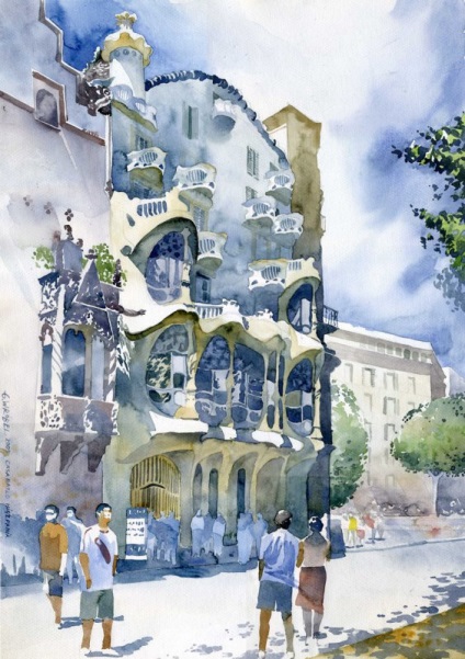 Peisaj urban cu acuarelă (recuter georgetic) - desene de lecție în creion, lecții de pictura în ulei și