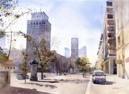 Peisaj urban cu acuarelă (recuter georgetic) - desene de lecție în creion, lecții de pictura în ulei și
