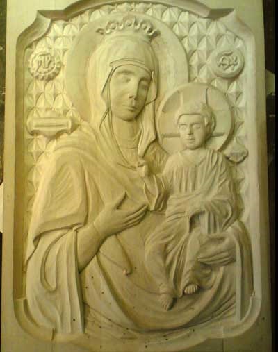 Maestru de clasă pe sculptură de Icon Icon de Maica lui Dumnezeu