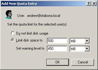 Configurarea cotelor de disc în ferestrele sistemului de operare 2003