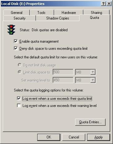 Lemezkvóták konfigurálása Windows 2003 operációs rendszerben