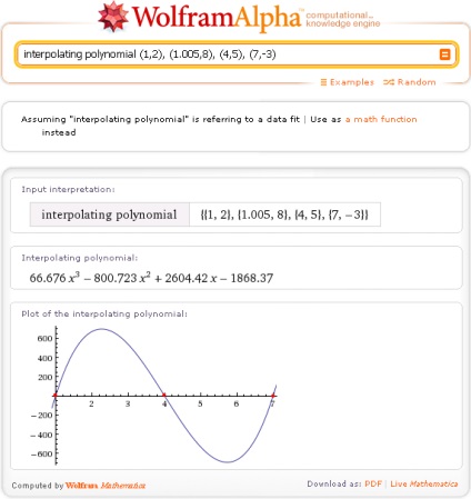 Wolframalpha interpolare de funcții în wolfram, alpha