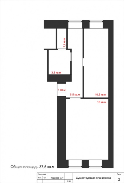 Designul unui apartament cu o camera-raspashonki 37, 5 metri pătrați