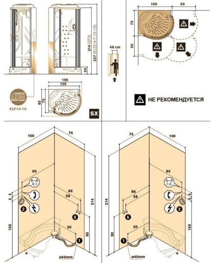 Cabine de duș cu dispozitiv de baie turcească, dimensiuni, tipuri