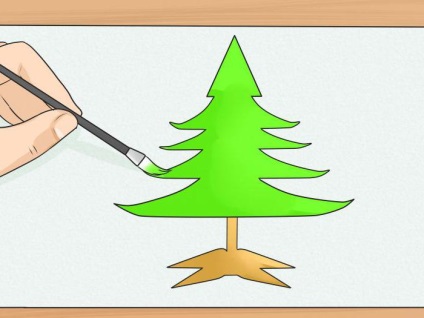 Hogyan kell felhívni a fenyőfa ceruzával és festékek lépésre felnőtteknek és gyerekeknek