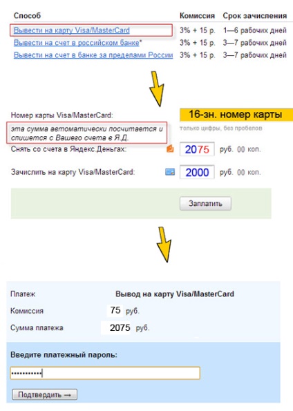 Cum să retrageți bani de la Yandex, retrageți bani din cardul de economii