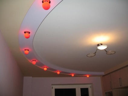 Lustre pentru plafoane stretch, LED-uri foto, în dormitor, spoturi, care se potrivesc