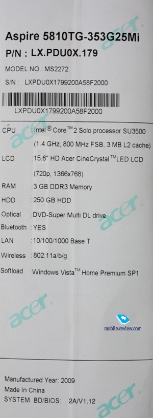 Огляд ноутбука acer aspire timeline 5810tg